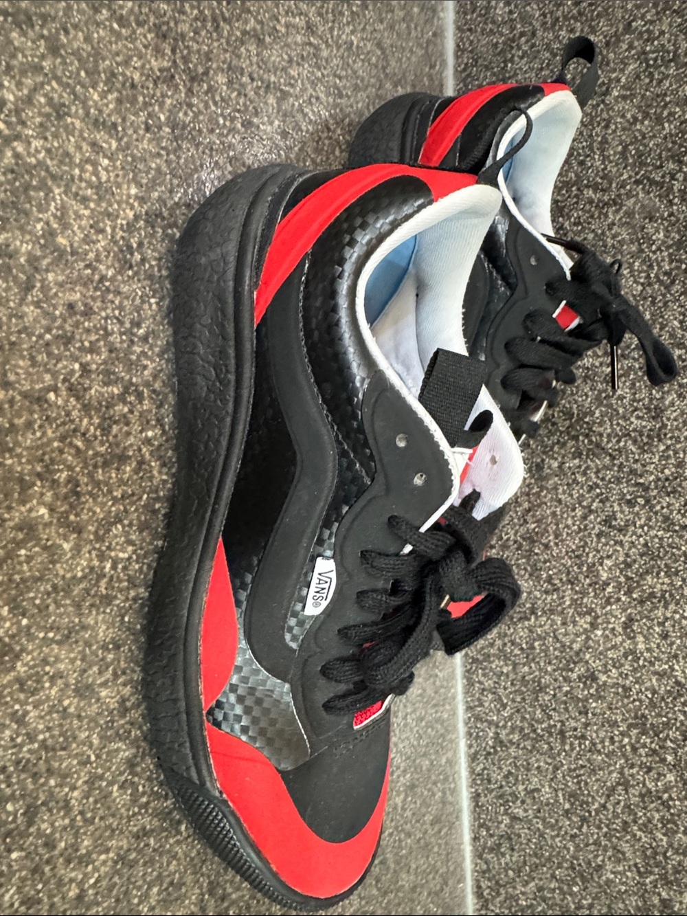 Vans Black and Red Low-Top Skate Sneakers